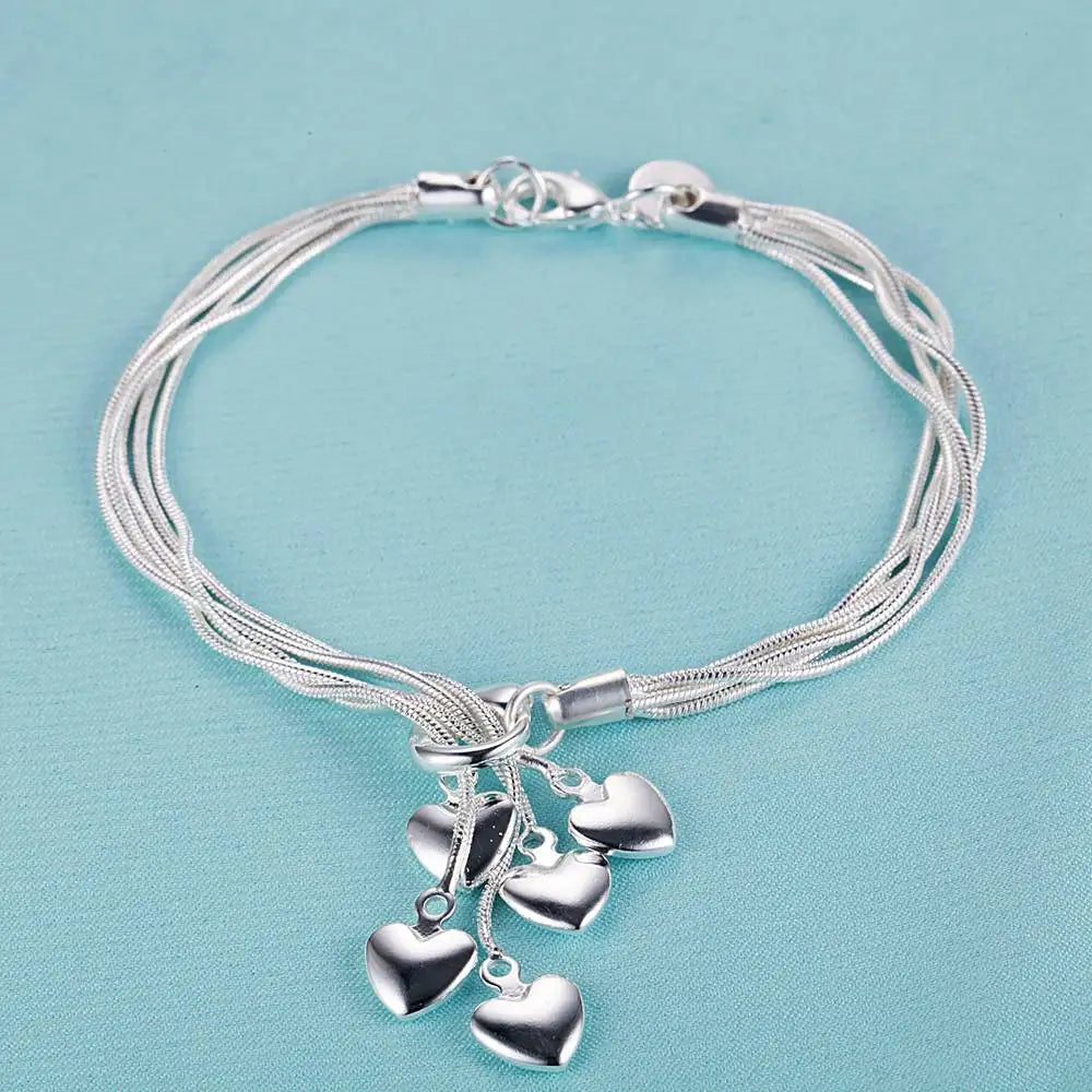 925 Sterling Silver Bracelet Heart High Quality Romance Chain For Woman Men Fashion Engagement Party Wedding Jewelry Gift DY AB015