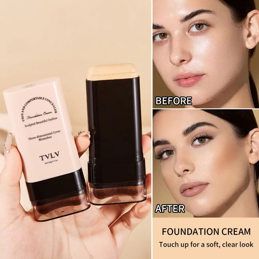 TVLV Eraser Foundation Make-Up Stick 20g, With Brush to Brighten Skin Liquid Foundation, Non-Marking, Long-Lasting Makeup Concea