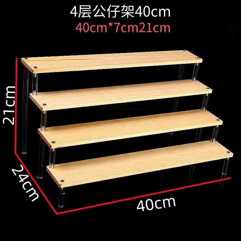 Tiered Display Stand with Clear or Wood Effect Shelves 4-40x7cm