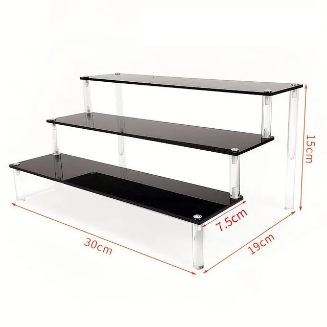 Display Riser Stand for Figures in Clear, Black or Wood Effect 3tier 30x7.5cm black
