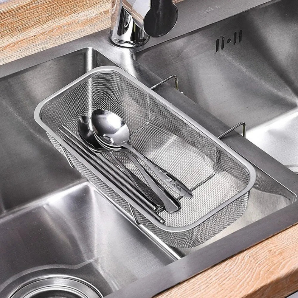 Stainless Steel Kitchen Sink Drain Basket Anti-rust Thickened Utensil Organizer Rectangle Storage Basket Dish Drying