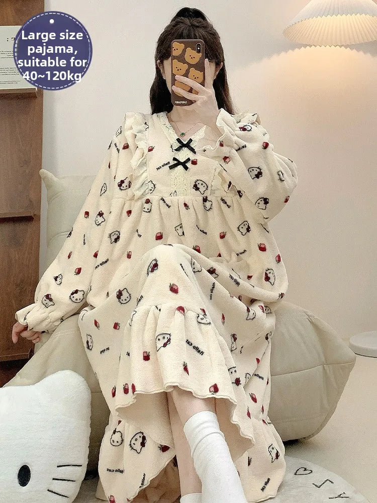 Thi Coral Fce Spwear Long Cartoon plus Size Materni Home Clothes Women's Autumn Winter Warm Flannel Nightgown