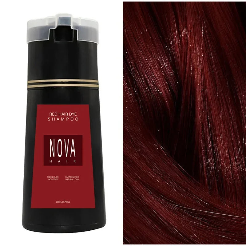 Nova 3-in-1 Black Hair Dye Shampoo for Men & Women – Instant Gray Coverage, Long-Lasting Natural Black Color