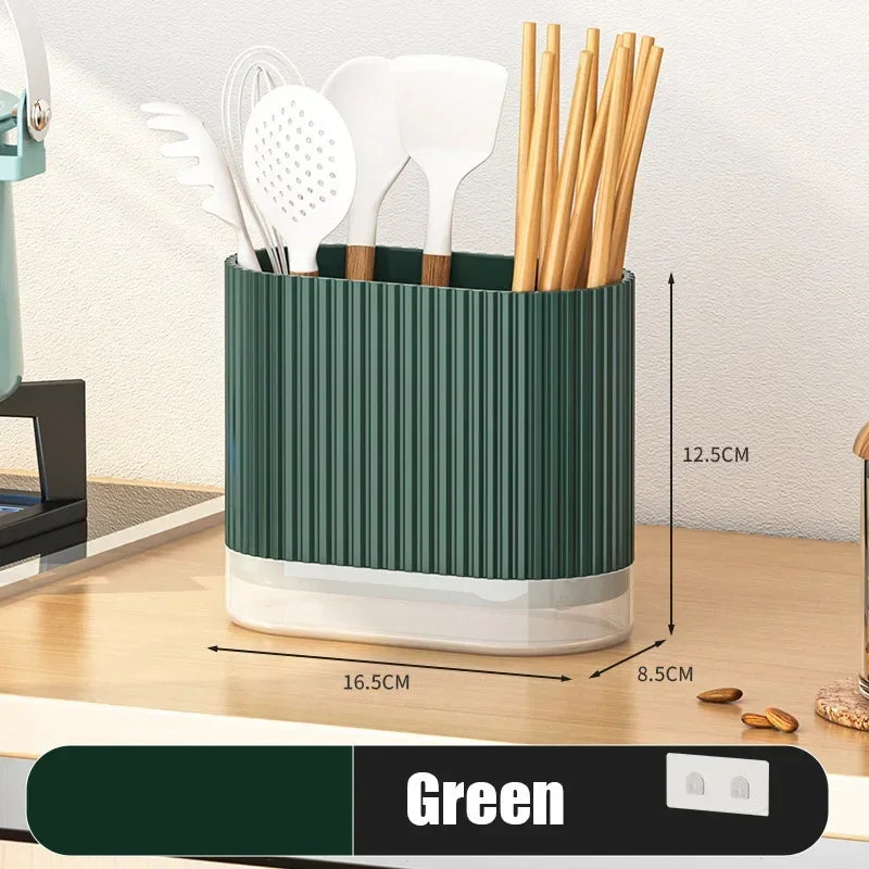 Kitchen Utensil Holder with Drip Tray and Two Compartments
