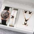 5/6PCS Fashion Women's Quartz Watch Leather Band Analog Wrist Watches Heart Rhinestone Jewelry Set(Without Box) B Without Box