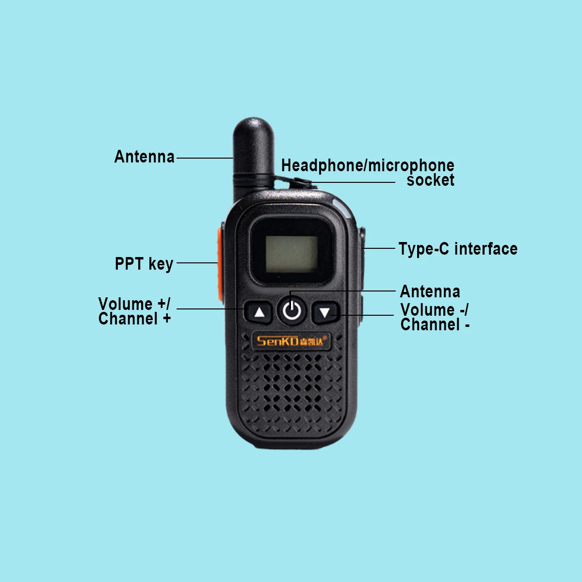 Mini walkie talkie Small and light 400-480MHz 16 channel headset Optional for restaurants, hotels and other service industries