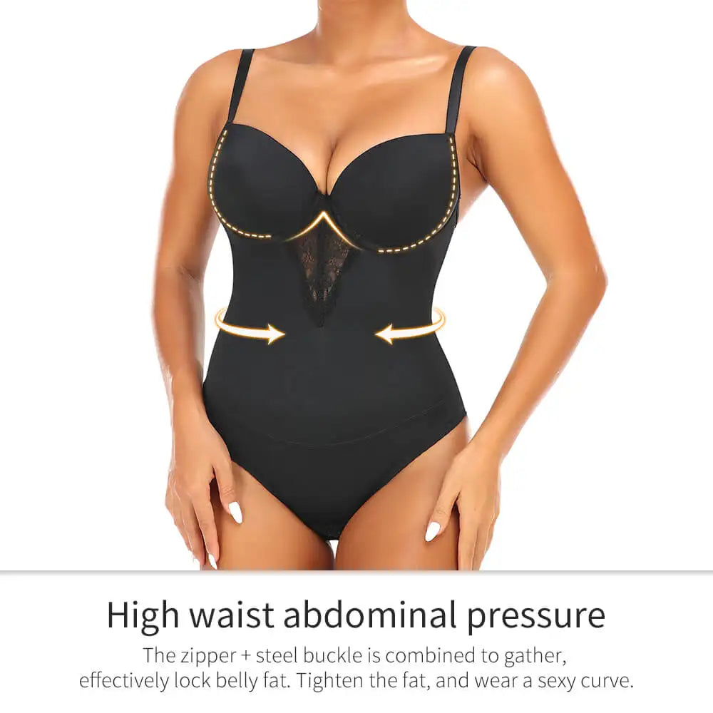 Fajas Colombianas Underwear Body Shapers Women Shapewear Bodysuit Sexy Lace Open Crotch Lingerie V-collar with Bras