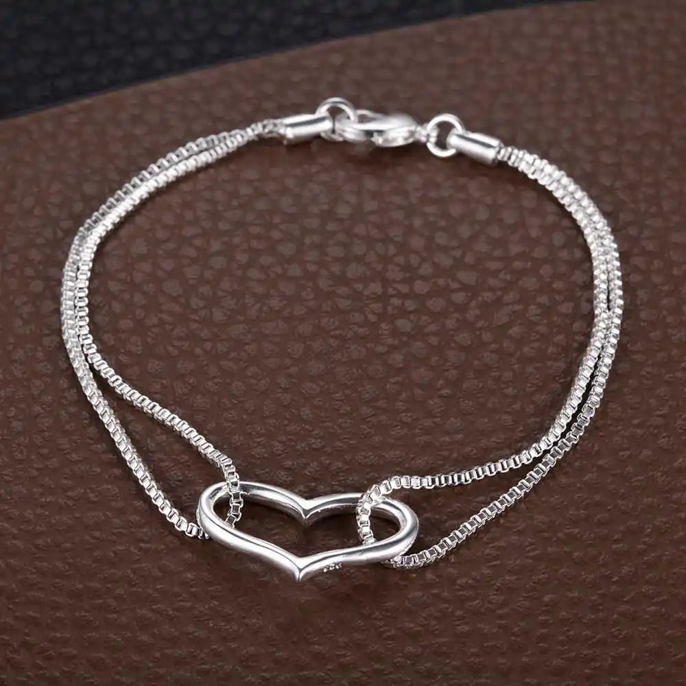 925 Sterling Silver Bracelet Heart High Quality Romance Chain For Woman Men Fashion Engagement Party Wedding Jewelry Gift DY AB063