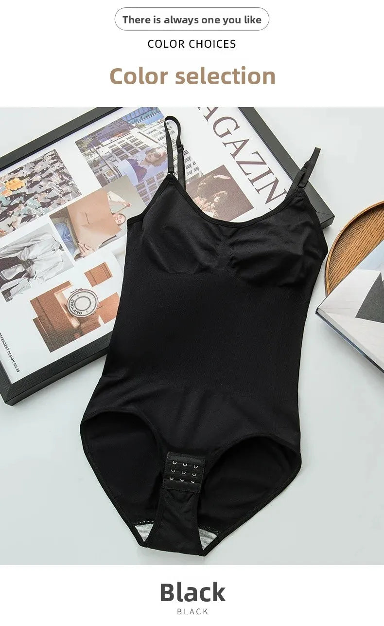 Women's One-Piece Shapewear Thin Summer Suitable Abdomen Inward Drawstring Halter Neck Design Body Sculpting Underwear black