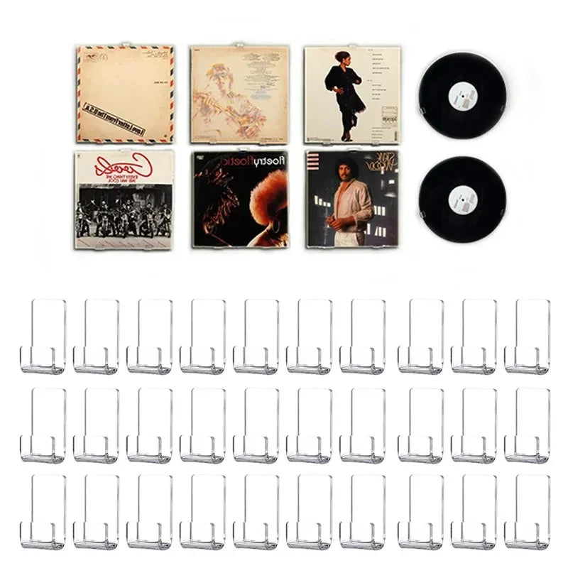 Vinyl Record Wall Hooks in Clear Plastic for Album Displays