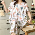 Sexy Nightwear Women Icy Floral Pattern Women Pajamas Dress Butterfly Print Student Sleepwear O- Neck Lace Mid-Length Nightgown