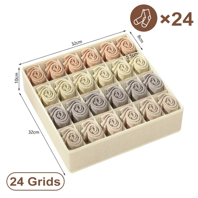 Fabric Bra Drawer Organiser for Sports Bras Socks and Underwear 24grids-beige