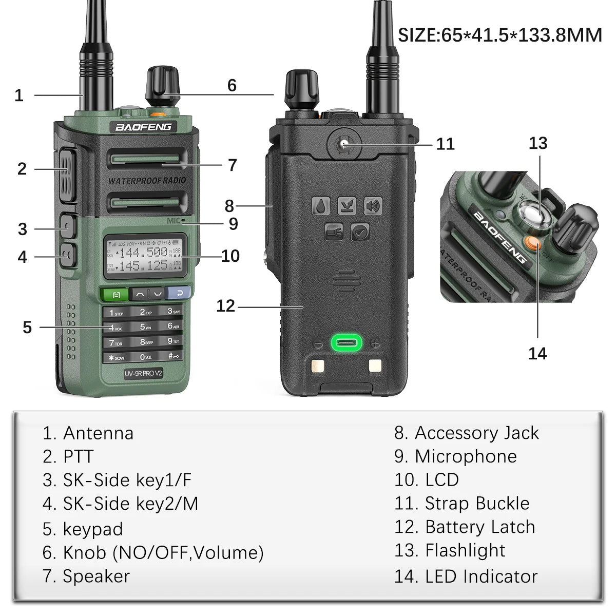 Baofeng UV 9R Pro V2 IP68 Waterproof Walkie Talkie Tri-Power Type-C Charger Dual Band Ham CB Radio Two Way Radio of UV 9R Plus