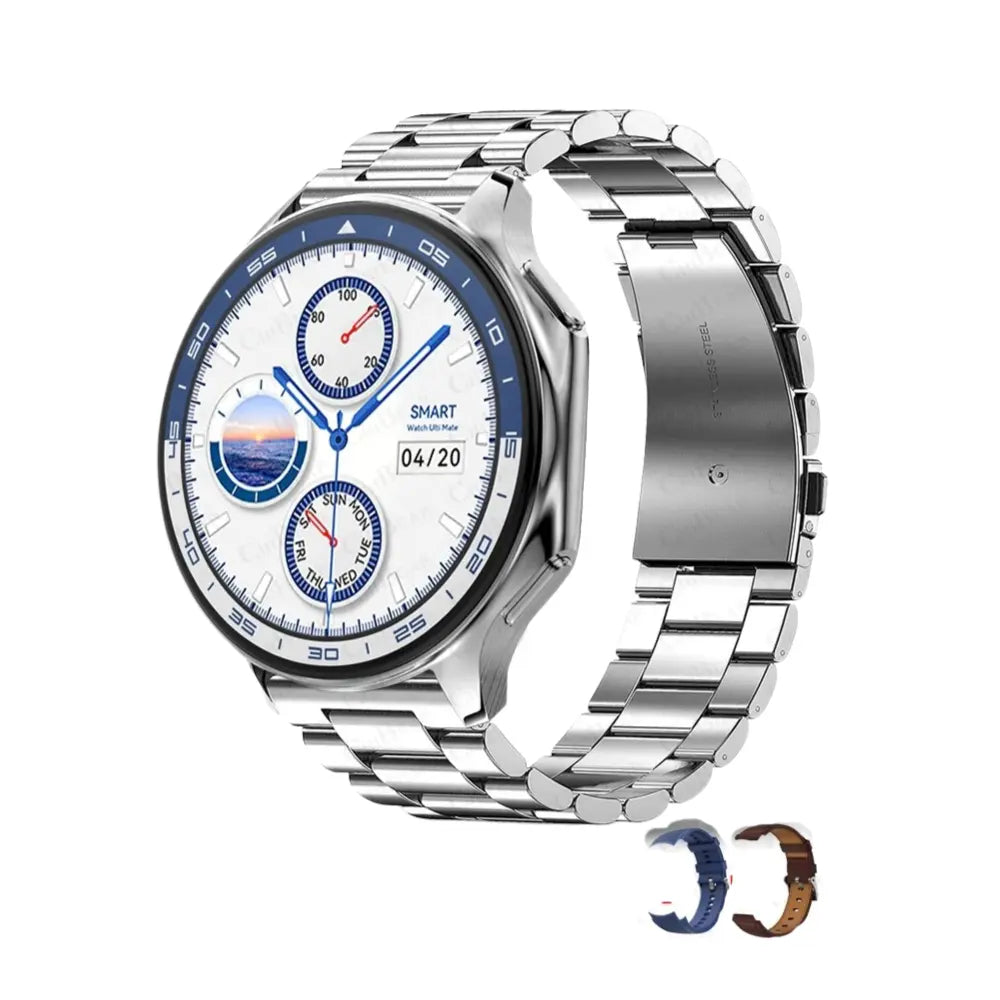 Bluetooth Call AMOLED Smartwatch for Men Waterproof Silver steel