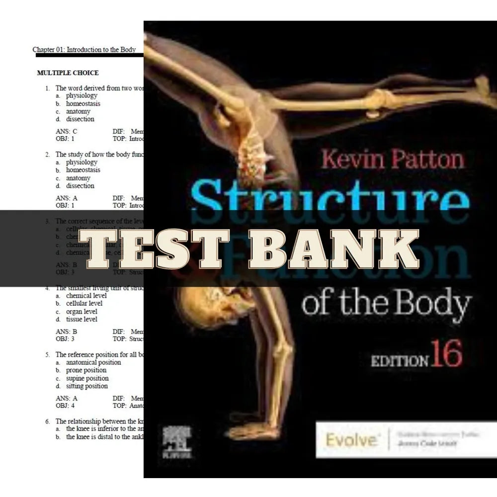 Structure & Function of the Body 16th Edition by Patton | Test Bank