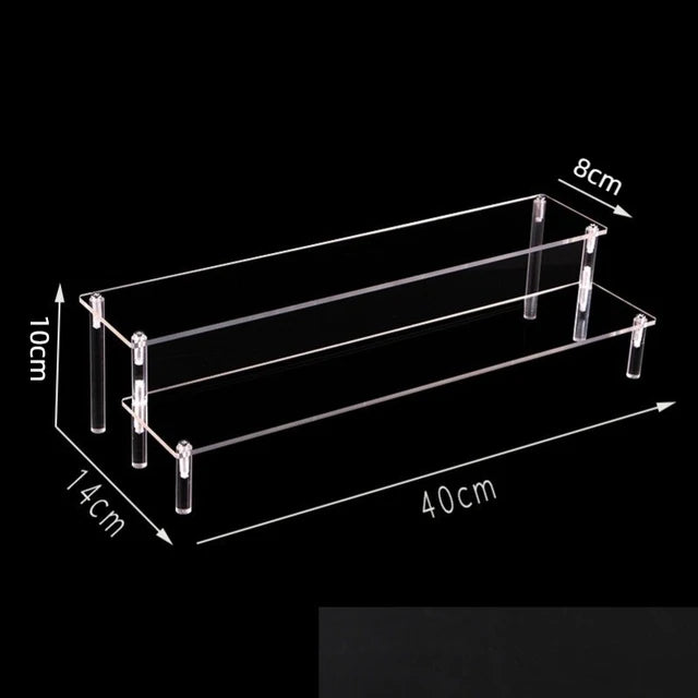 Tiered Display Stand for Figures with Clear or Wood Effect Shelves 2 tier 40x8cm