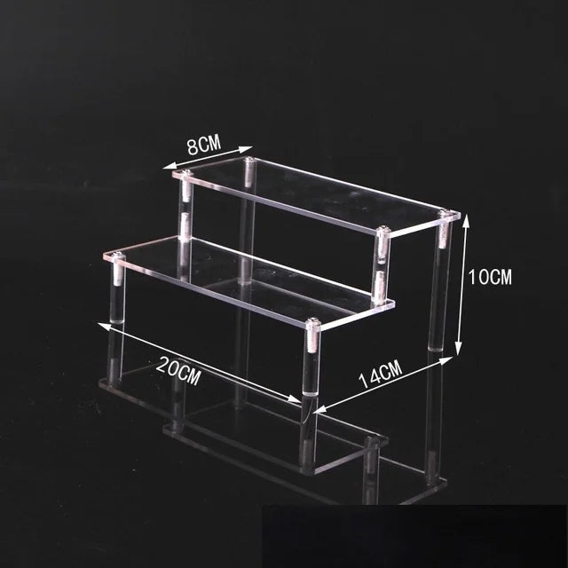 Tiered Display Stand for Figures with Clear or Wood Effect Shelves 2 tier 20x8cm