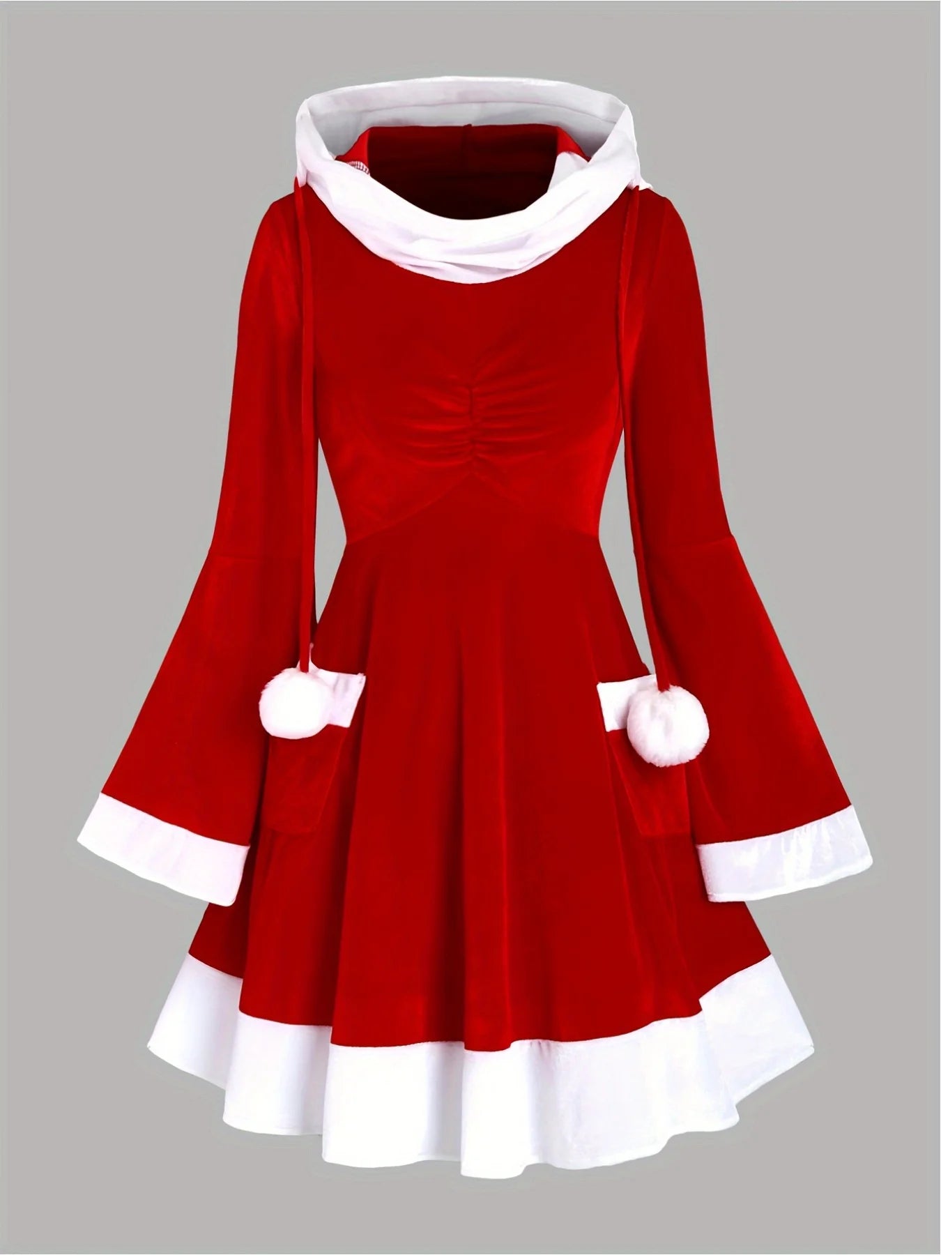 Women's Slim Fit Hooded Christmas Dress – Red Santa Style Holiday Party Outfit (European & American Festive Fashion)
