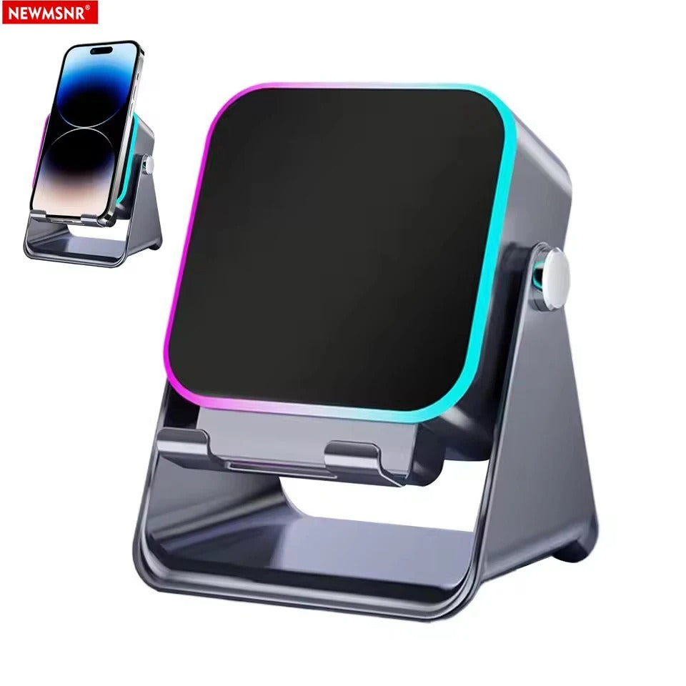 5 In 1 Auto-induction Wireless Speaker 8 RGB Light Phone Stand Surround Sound Portable Bluetooth Phone Holder Black