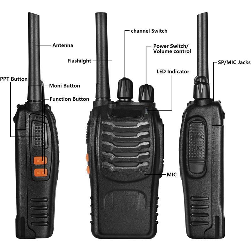Walkie Talkies Long Range Rechargeable - 2 Pack Two-Way Radios with 16 Channels, LED Light & Earpieces for Adults & Kids - Charging, Audio - Dicrodelights