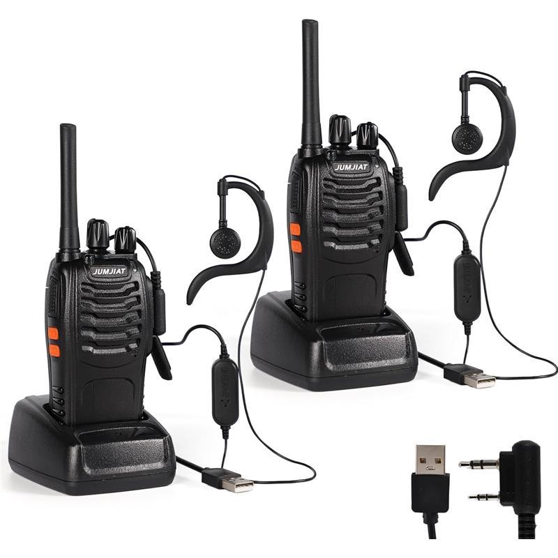 Long-Range Walkie Talkies for Adults - 16-Channel Rechargeable 2-Way Radios with Earpieces, Flashlight & USB Charger (2 Pack) - Audio, Communication Security - Dicrodelights