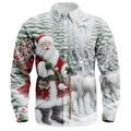 Men’s Christmas Santa Claus and Reindeer Slim Fit Long Sleeve Shirt – Festive Casual Holiday Streetwear Top