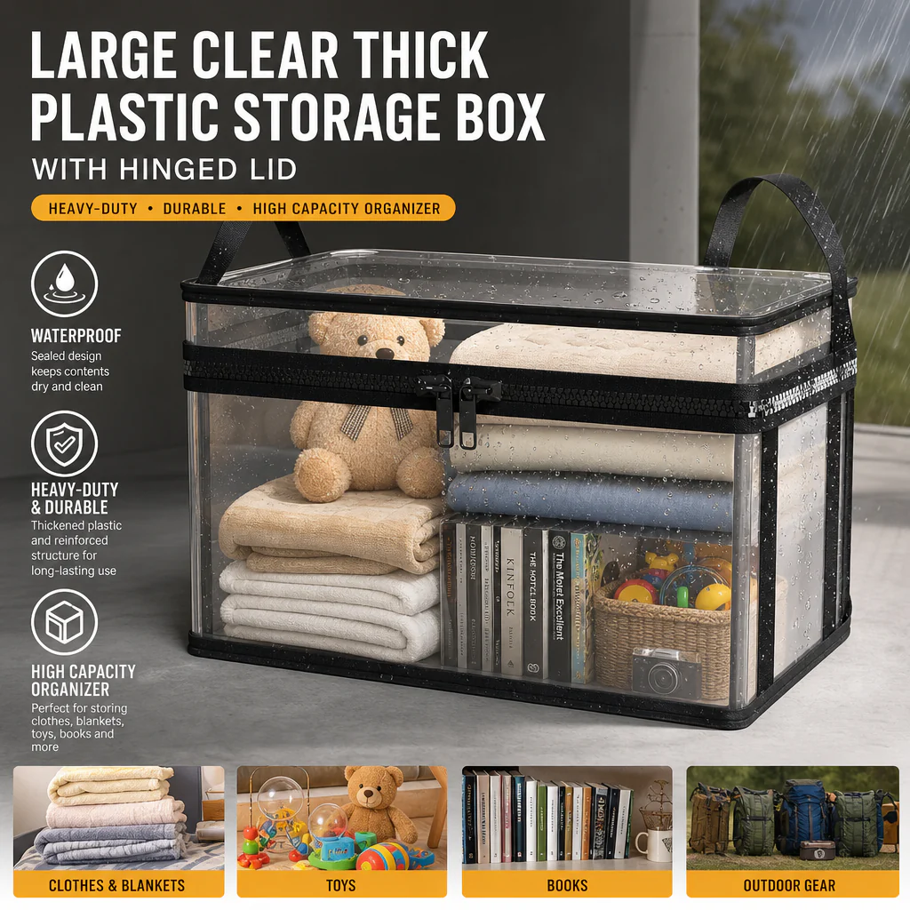 Large Storage Box with Lid – Heavy-Duty Clear Organizer