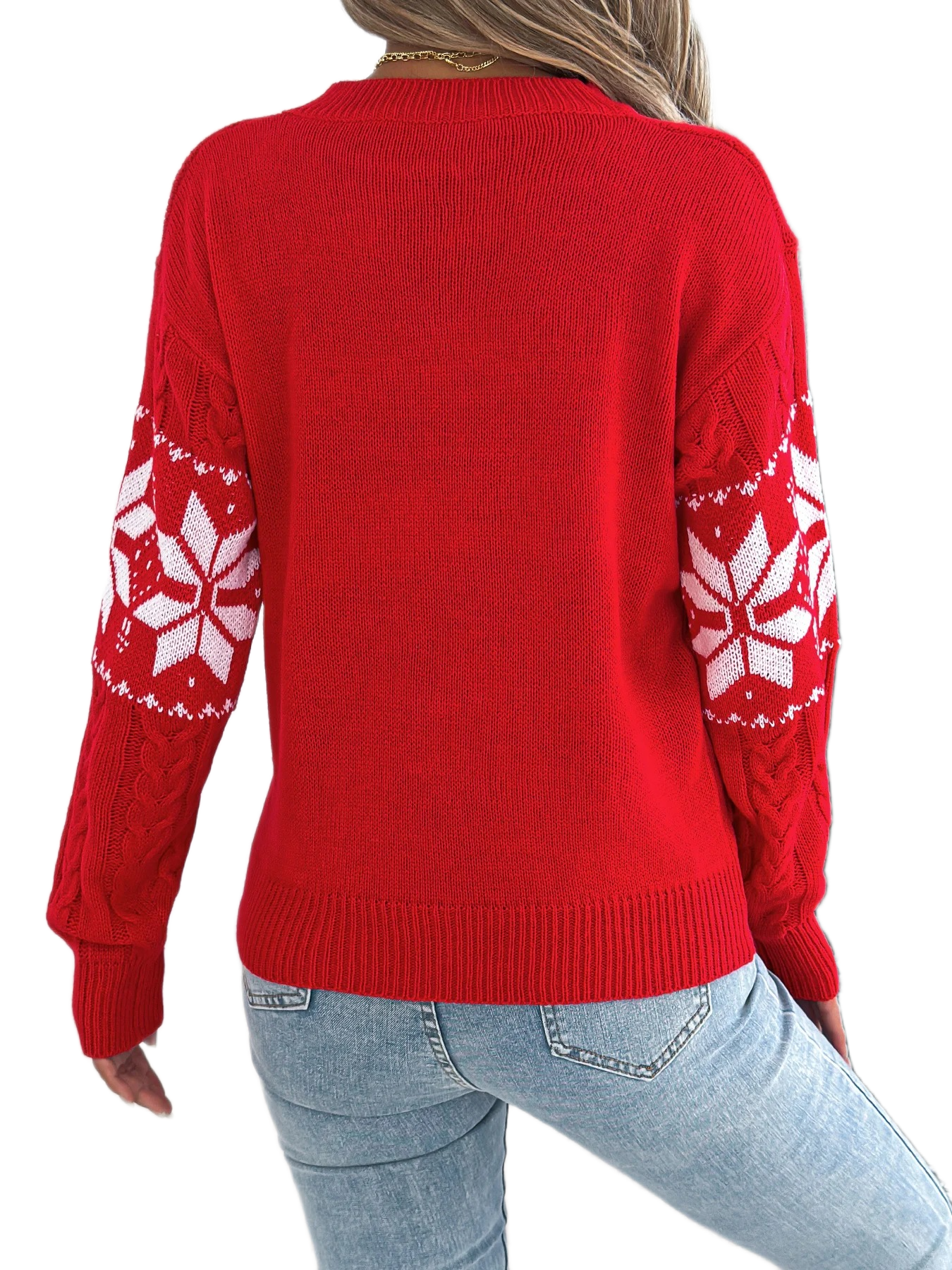 Women’s Christmas Sweater 2025 – Cozy Winter Snowflake Knitted Pullover, Contrast Color Holiday Jumper, Long Sleeve Warm Casual Top