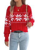 Women’s Christmas Sweater 2025 – Cozy Winter Snowflake Knitted Pullover, Contrast Color Holiday Jumper, Long Sleeve Warm Casual Top