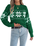 Women’s Christmas Sweater 2025 – Cozy Winter Snowflake Knitted Pullover, Contrast Color Holiday Jumper, Long Sleeve Warm Casual Top