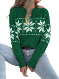 Women’s Christmas Sweater 2025 – Cozy Winter Snowflake Knitted Pullover, Contrast Color Holiday Jumper, Long Sleeve Warm Casual Top