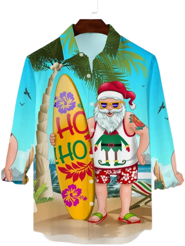 2025 Christmas Santa Claus 3D Graphic Shirt for Men – Vintage Holiday Long Sleeve Casual Party Top