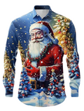 Men’s Christmas long sleeve shirt with breathable fabric and Santa Claus print, festive holiday fashion top for men